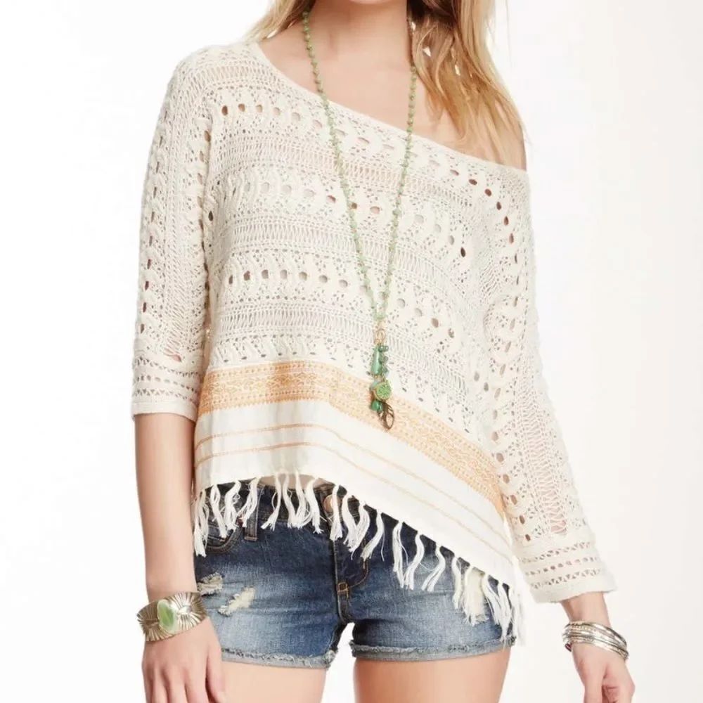 FP Sweet popover crochet top sweater. XS